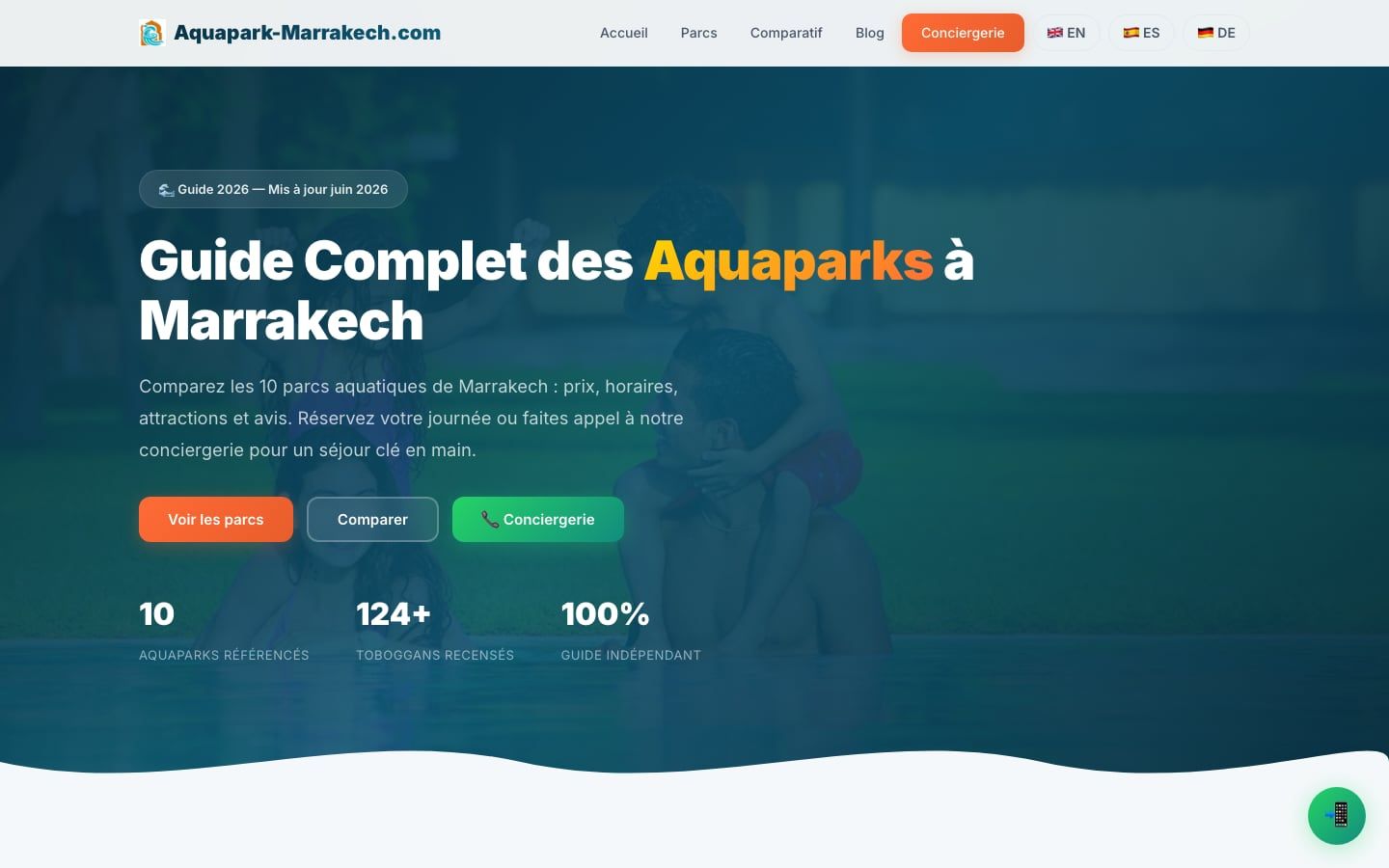 Page d'accueil de aquapark-marrakech.com, capturée le 10 septembre 2026.