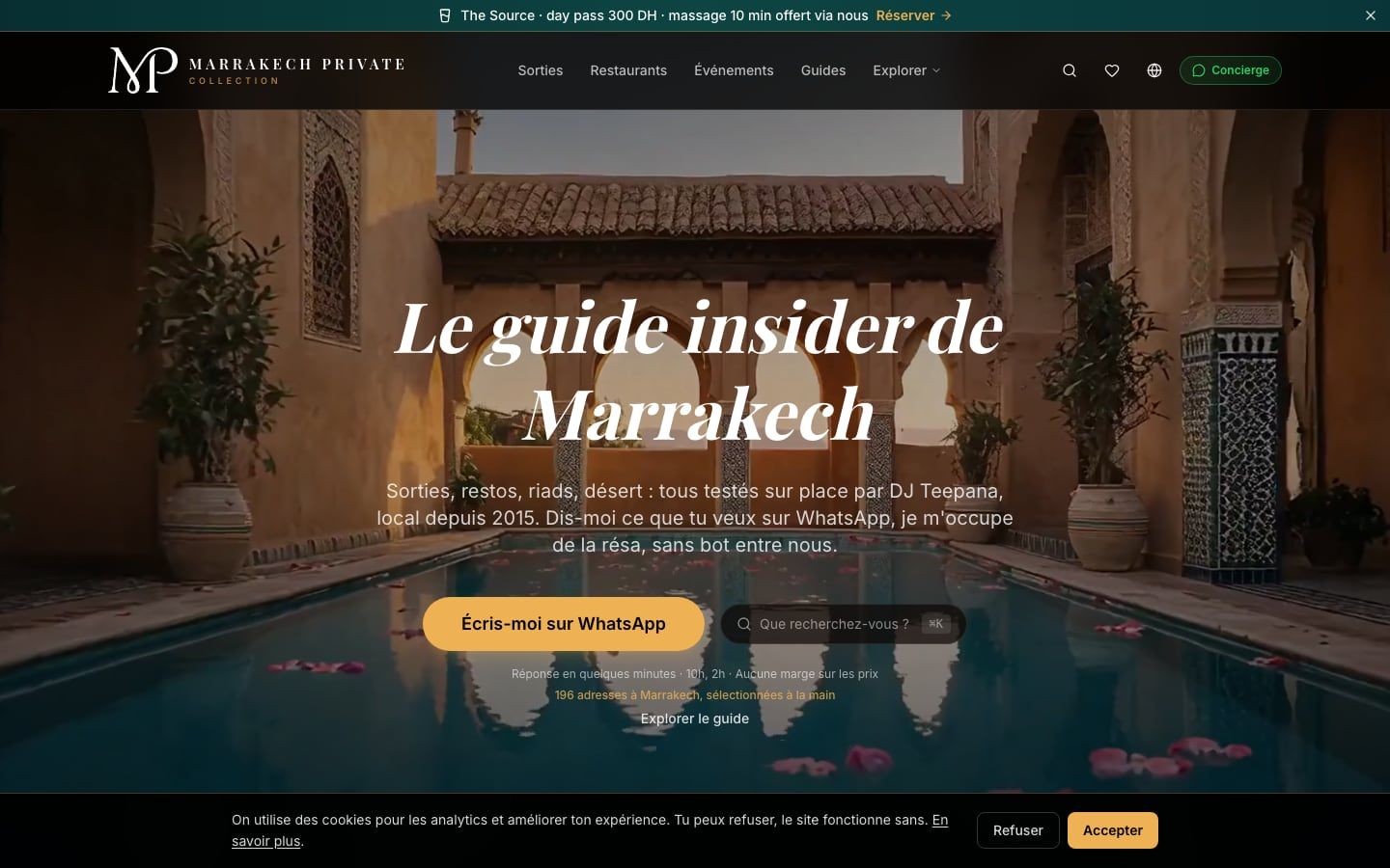 Page d'accueil de marrakechprivate.com, capturée le 10 septembre 2026.